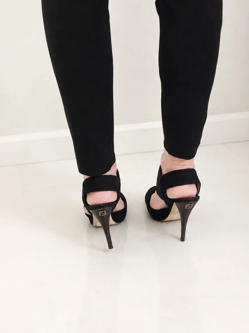 Fendi Black Suede Slingback Platform Stiletto Heels Size 36
